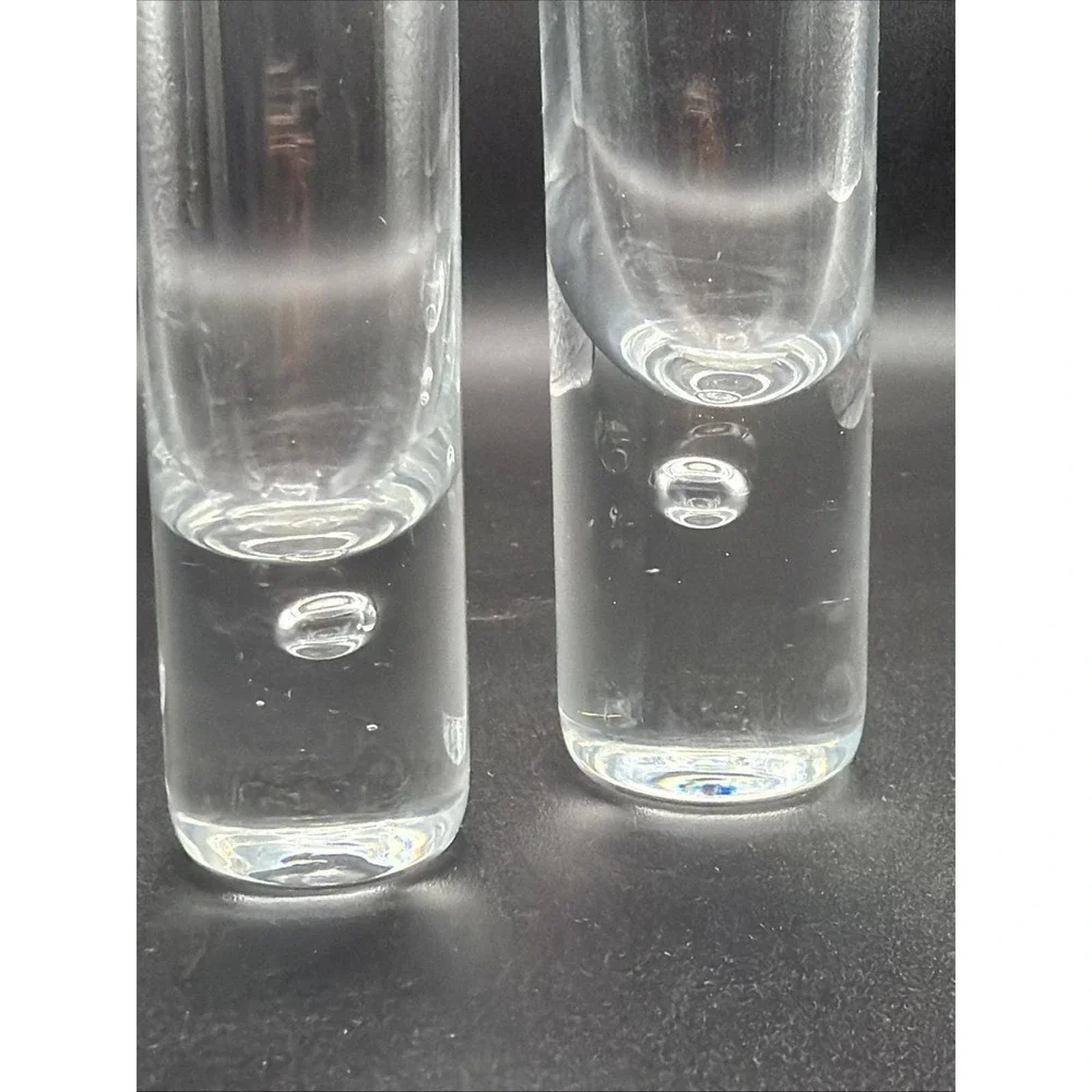MCM Art Glass Clear Controlled Bubble Cylinder Vases 6 & 8.5 In Heavy Base
